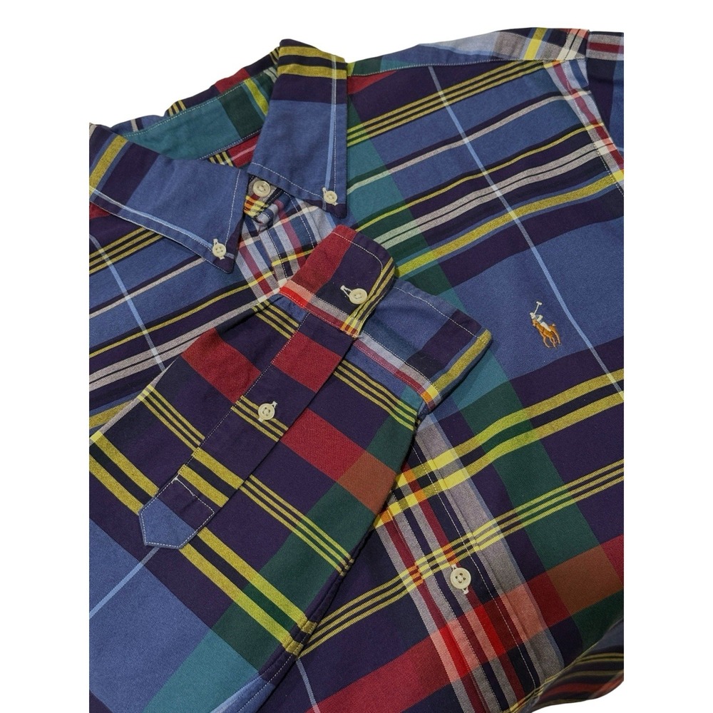 Polo Ralph Lauren Shirt‎ L Mens Big Plaid Blue Oxford Long Sleeve Button Down